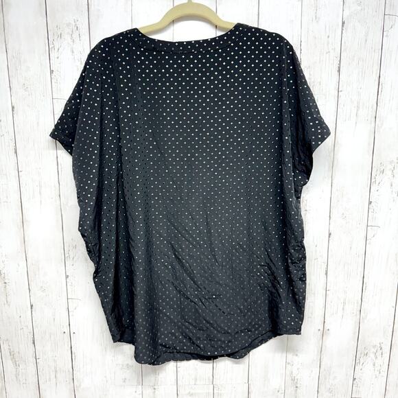 AKA New York Blouse Women Size Large Black Patterned Short Sleeve Boat Neck - Picture 7 of 7